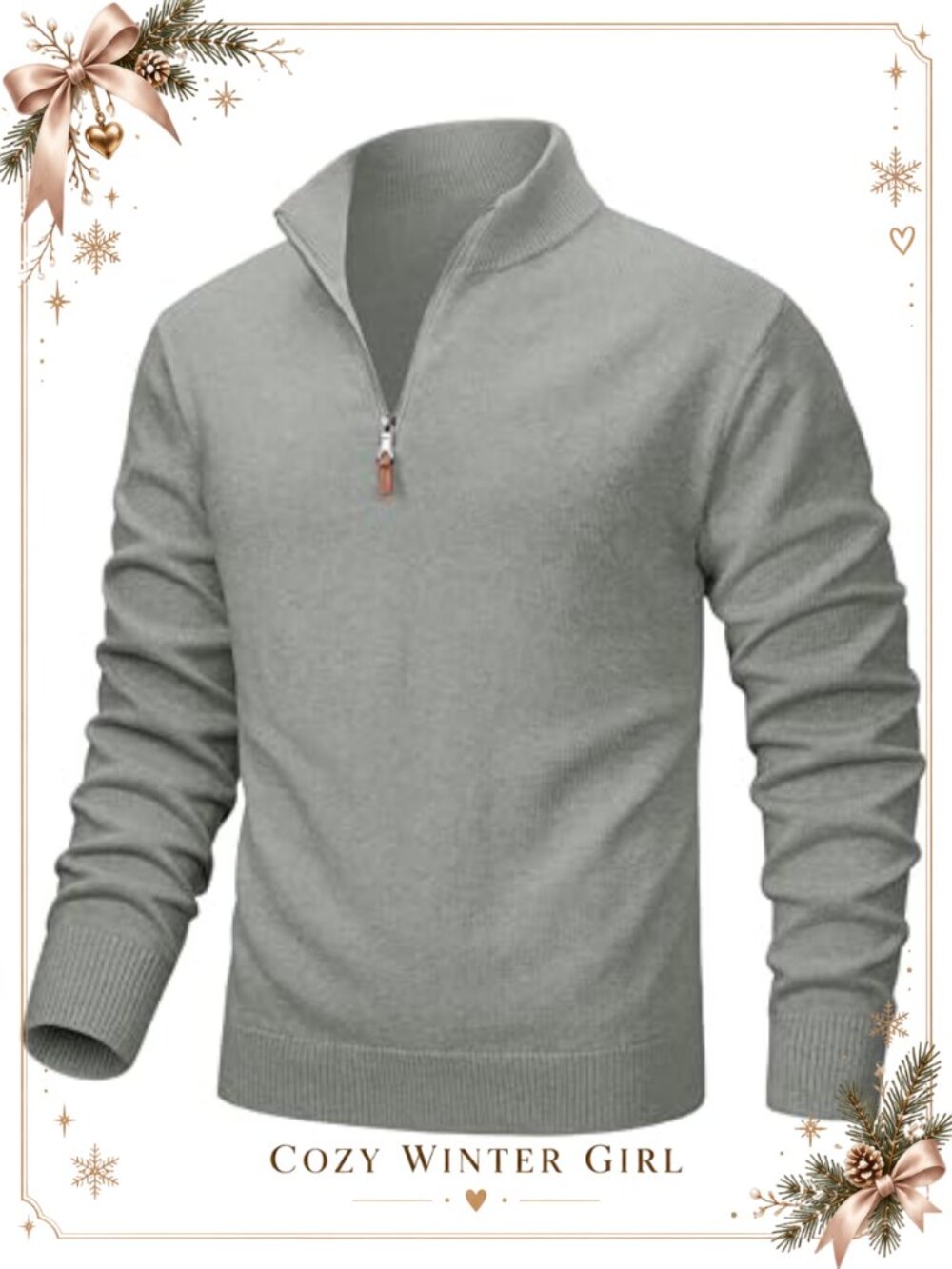 Mens Cotton Quarter Zip Sweater Turtleneck Polo Knitted Pullover